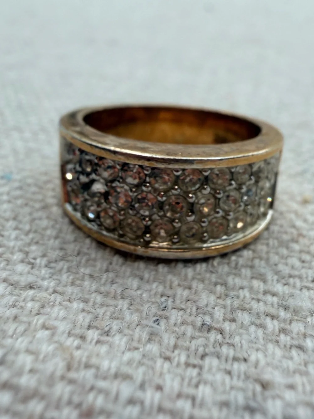Gold-Tone Pave Crystal Wide Band Ring